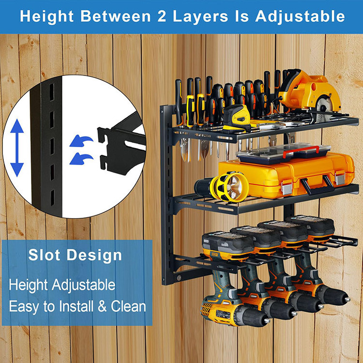 JH-Mech Battery Charging Organizer Floating Tool Shelf Adjustable and Detachable Design Power Tool Organizer Wall Mount