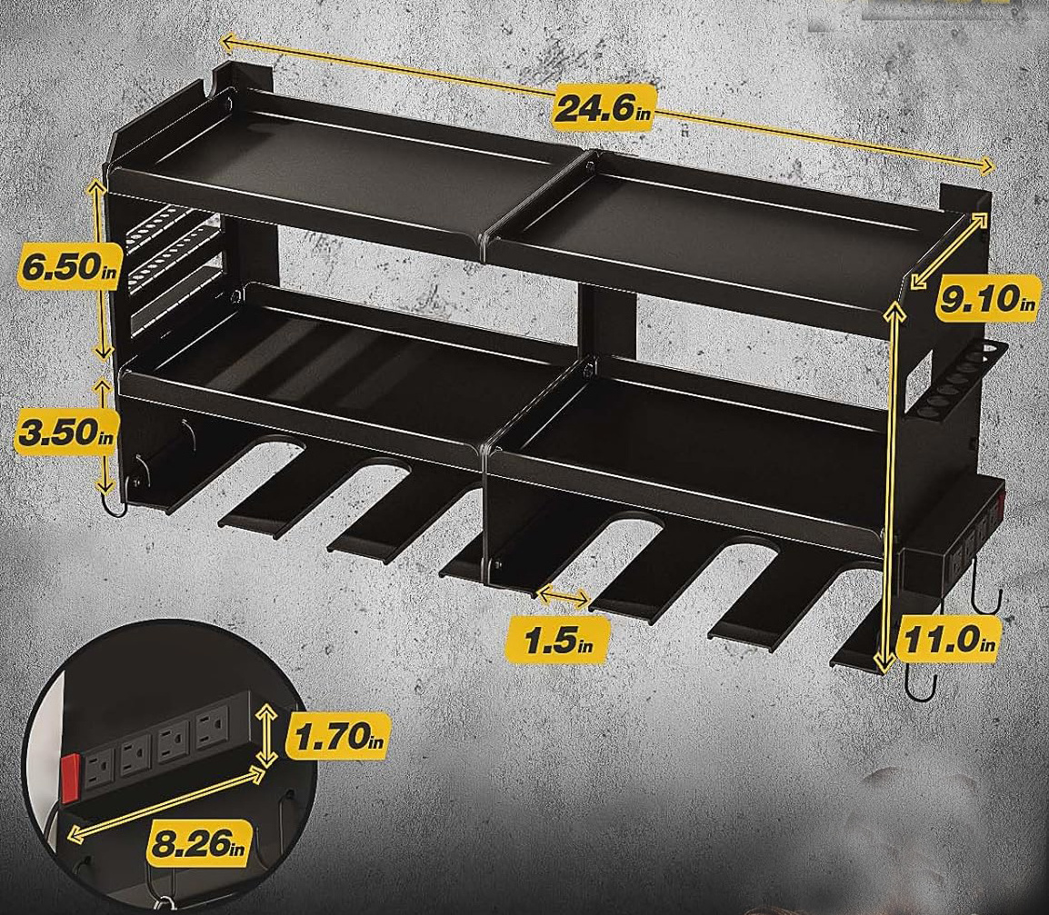 JH-Mech Power Tool Organizer Custom Garage or Workshop Durable Drill Storage Heavy Duty Wall Mounted Metal Power Tool Rack