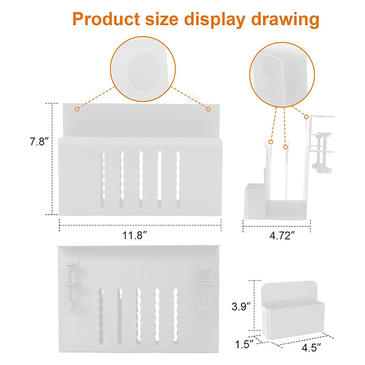 JH-Mech Desk Side Storage Laptop Holder 2 Tier Organizer with Pen Holder Hanging White Carbon Steel Desk Side Storage Holder