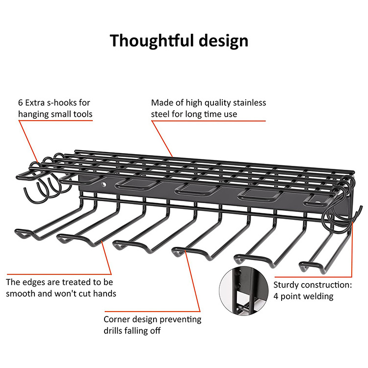 JH-Mech Custom Battery Tool Organizer Garage Heavy Duty 5 Drill Tool Shelf Wall Mounted Metal Power Tool Organizer