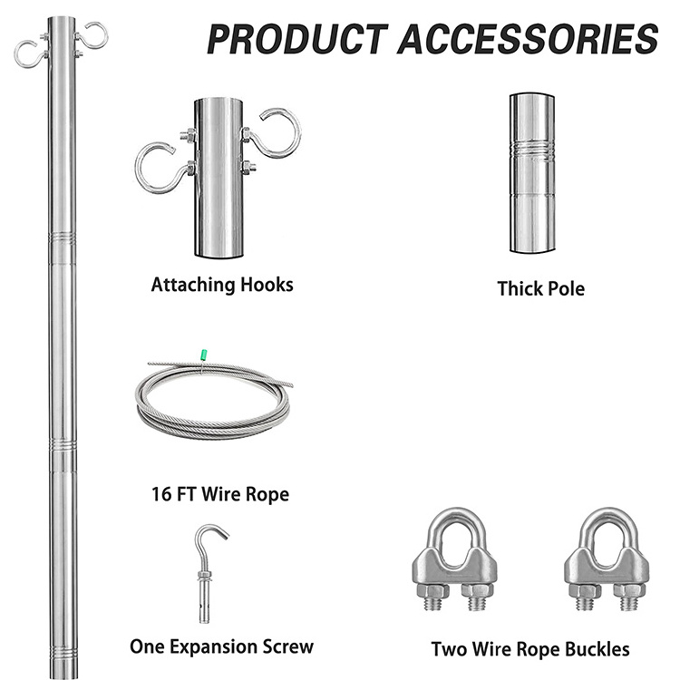 JH-Mech Shade Sail Canopy Pole Custom Heavy Duty Poles coated Stainless Steel Shade Sail Pole with Two Types of Hooks