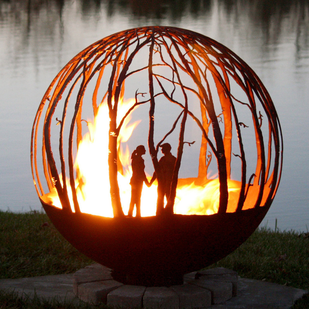 JH-Mech Customized Image Laser Cutting Flat Plate Globe Patio Fire Pits Burning Wood or Charcoal