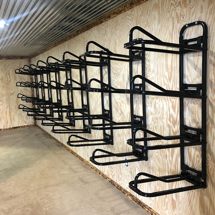 JH-Mech Wall Mount 4 Tier Frame Saddle Hanging With Four Fully Adjustable Saddle Arms Metal Horse Saddle Rack