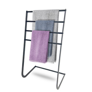 JH-Mech Modern Towel Display Rack Matte Black 4-Tier Metal Floor Freestanding Towel Rack