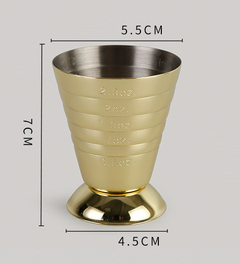 JH-Mech Stainless Steel Custom Logo Measuring Shot Cup Ounce metallic double Rose Gold Bar Cocktail Handle Jiggers