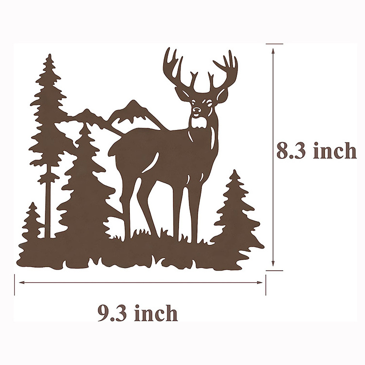 JH-Mech 9.3 Inch Brown Deer Bear Moose in the Forest Pine Tree Laser Cut Metal Wall Art Decor for Living Room Bedroom