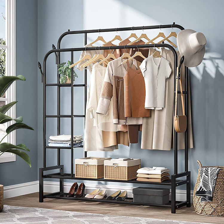 JH-Mech Heavy Duty Easy to Assemble Freestanding Sturdy and Durable Metal Clothes Stands Shoe Racks for Bedroom