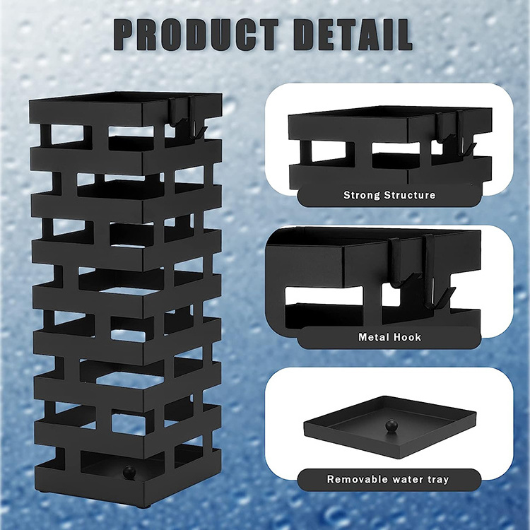 JH-Mech Umbrella Rack Stand Manufacturers Metal Indoor Home Decoration Umbrella Storage Rack with Removable Tray Umbrella Stands