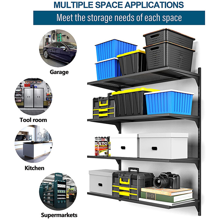 JH-Mech Custom Wall Shelf Garage Storage Rack Adjustable Height Rectangular Shape Cold Rolled Steel Metal Garage Wall Shelf
