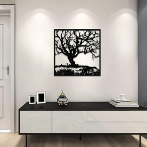 JH-Mech Bedroom Living Room Wall Hanging Forest Tree of Life Rustic Low Gloss Black Lightweight Metal Laser Cut Wall Art