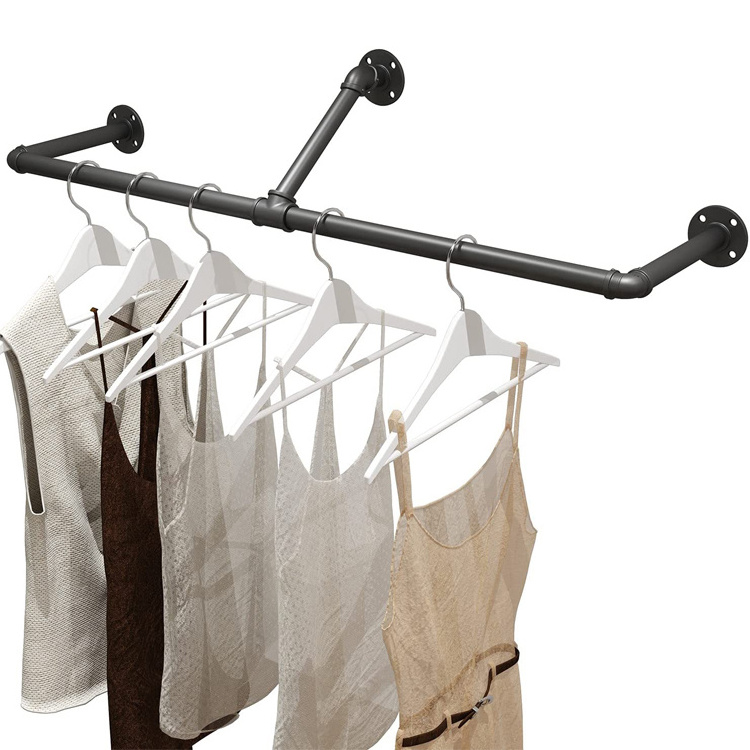 JH-Mech Galvanized Laundry Clothes Rack for Sale Black Ceiling Mounted Rail Pipe Clothing Rack