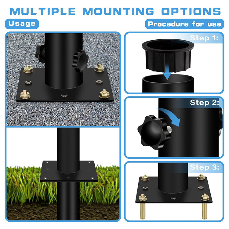 JH-Mech Outside Patio Umbrella Holder with Floor Spike Fixing Suitable for Soft Hard Grounds Carbon Steel Umbrella Base