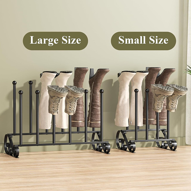 JH-Mech 4 pairs Wellington Boot Drying Rack Black Metal Artistic Boot Rack with Swirls Shape