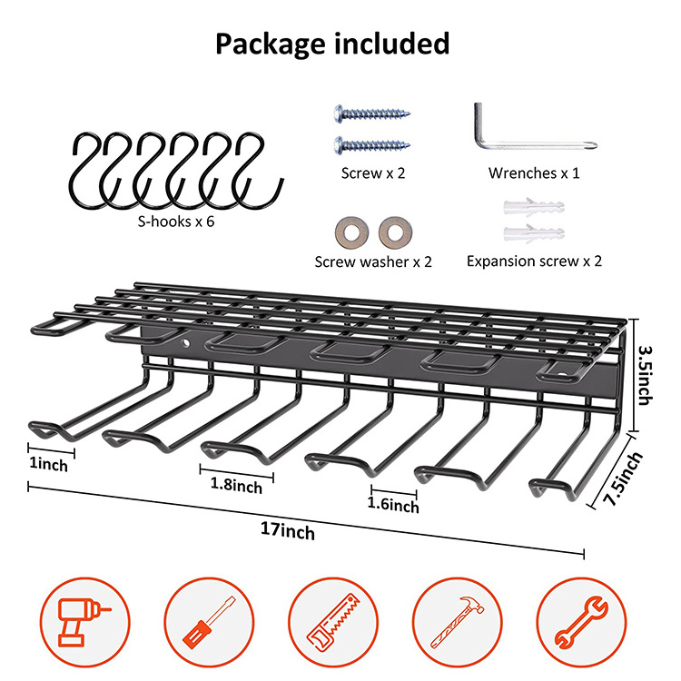 JH-Mech Custom Battery Tool Organizer Garage Heavy Duty 5 Drill Tool Shelf Wall Mounted Metal Power Tool Organizer