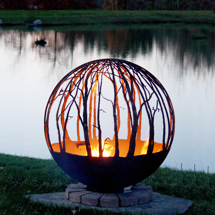 JH-Mech OEM Modern Outdoor Landscape Fire Sphere Patio Bonfire Steel Sphere Fire Pit