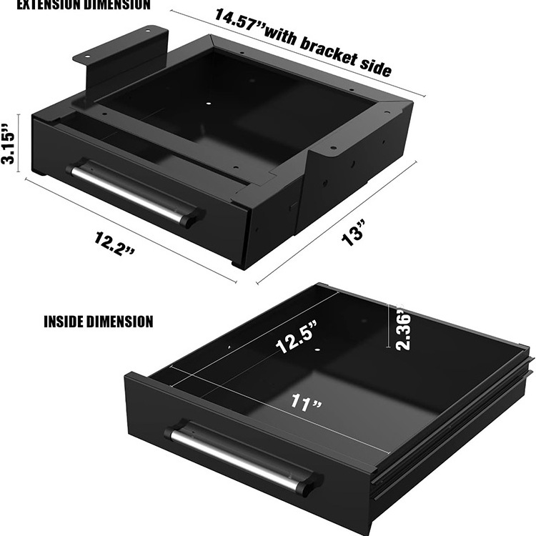 JH-Mech Pull-Out Office Hidden Counter Drawer for Standing Desk Dubable Easy to Install Black Metal Under Desk Drawer