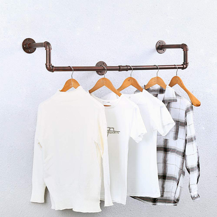 JH-Mech Steel Pipe Clothes Rail Industrial DIY Black Simple Houseware Pipe Fitting Clothing Rack