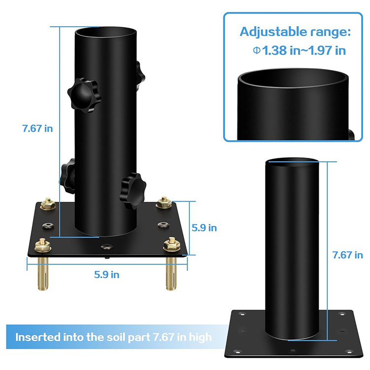 JH-Mech Outside Patio Umbrella Holder with Floor Spike Fixing Suitable for Soft Hard Grounds Carbon Steel Umbrella Base