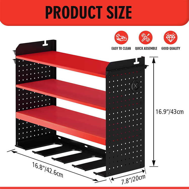 JH-Mech Drill Holder Customized Heavy Duty 4 Layers Pegboard Side Adjustable Height Wall Mount Tool Storage Rack