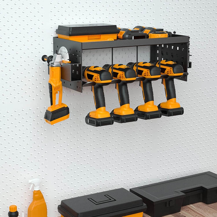 JH-Mech Hot Sale Creative Power Tool Shelf for Garage Large Capacity Wall Mount Carbon Steel Power Tool Organizer