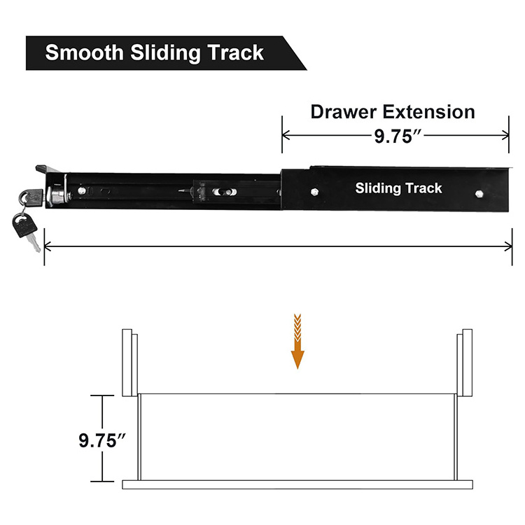 JH-Mech 18.8 inch Pull Out Pencil Drawer with Lock Mounted Metal Under Desk Storage Drawer for Workbench Office