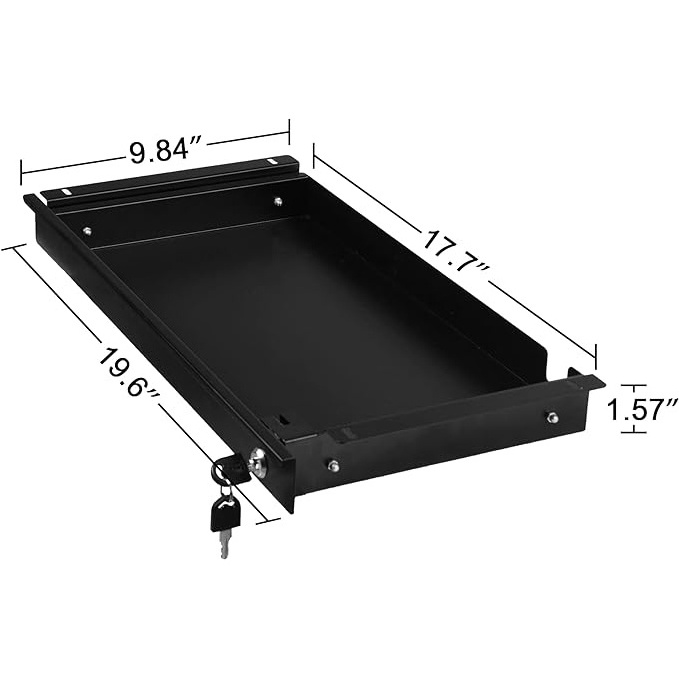 JH-Mech Wholesale 17 inch Under Desk Pull-Out Drawer with Lock Office Mounted Sliding Standing Desk Metal Drawers Under Desk