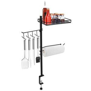 JH-Mech Grill BBQ Caddy with Outdoor Towel Holder Grill Accessory Storage Holder BBQ Tool and Accessory Organizer