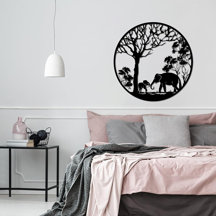 JH-Mech Easy to Hang Elephant Sculpture African Animals Lightweight Steel Laser Cut Metal Wall Art Decor