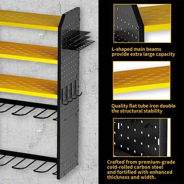 JH-Mech Large 8 Drill Holder Custom Heavy Duty Utility Battery Shelves 5 Layer Yellow Metal Power Tool Organizer