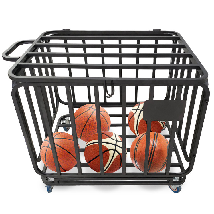 JH-Mech Basketball Storage Rack Foldable With Lockable Lid For Gym School Metal Ball Carrier Cart