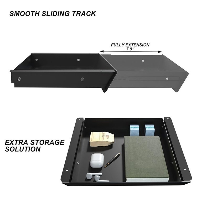 JH-Mech Under Desk Mounted Sliding Drawer 60 Degree Tilt Panel to Pull Out Large Storage Organizer Steel Under Desk Drawer