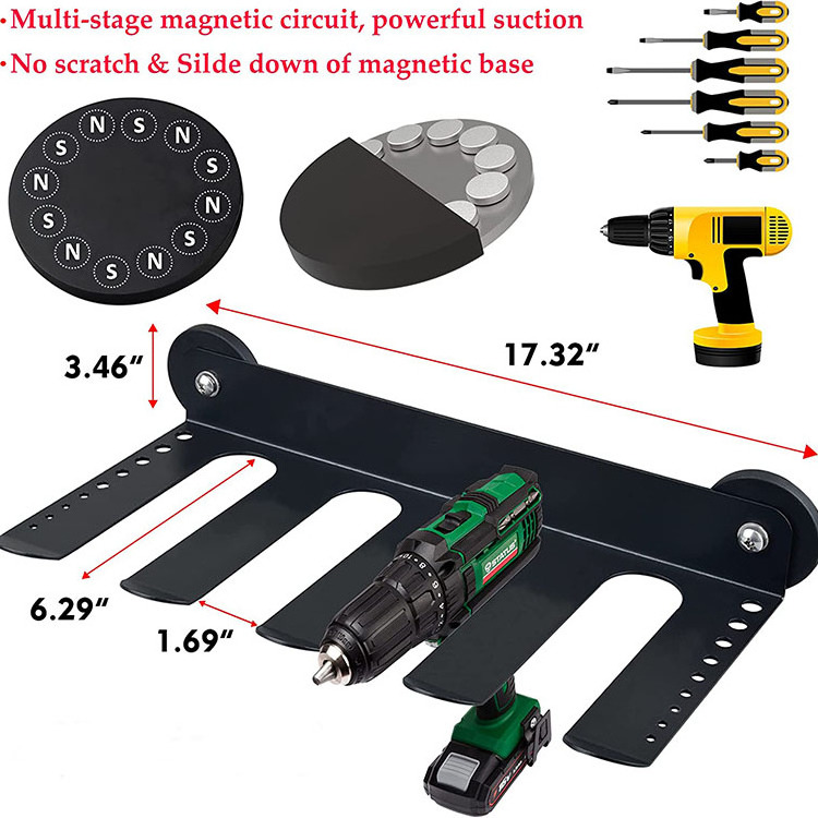 JH-Mech Magnetic Drill Organizer Utility Removable Storage Rack Shelf with Screwdriver Holder Power Tool Organizer Heavy Duty