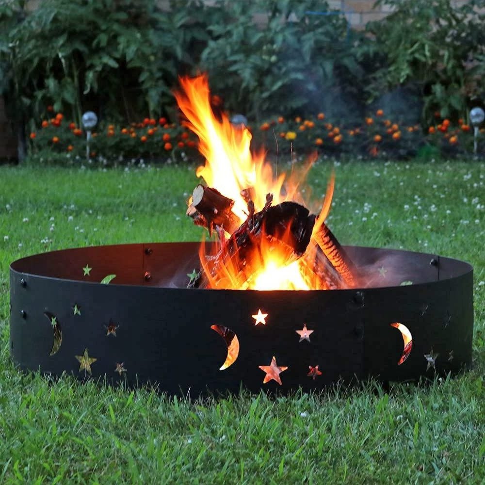 JH-Mech Custom 30 Inches Heavy Duty Steel Bonfire Liner Wood Burning Campfire Ring Metal Fire Pit Ring