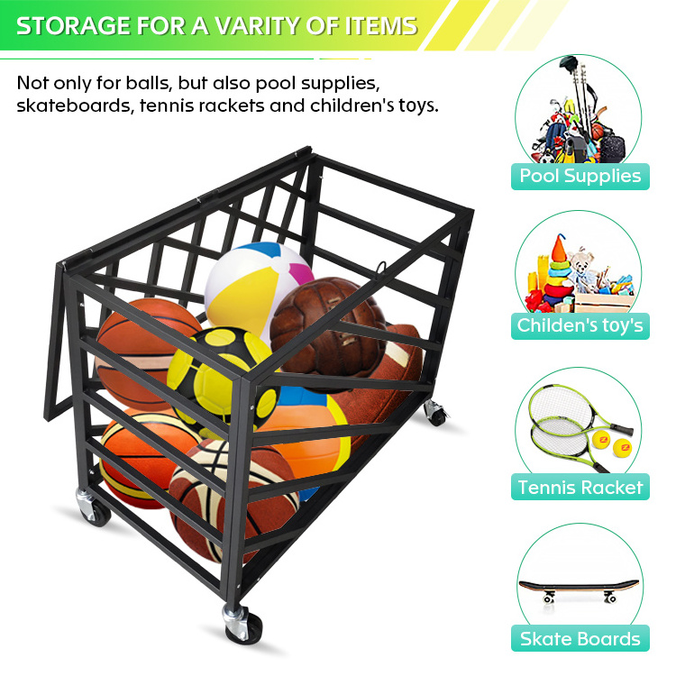 JH-Mech Basketball Rack Gymnasium Sports Ball Storage Huge Capacity Steel Black Soccer Ball Display Stand