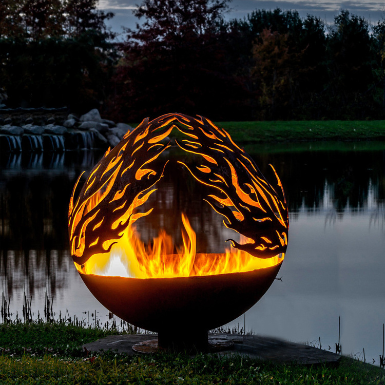 JH-Mech OEM Modern Outdoor Landscape Fire Sphere Patio Bonfire Steel Sphere Fire Pit