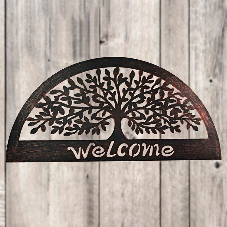 JH-Mech Wall Mounted Sign Home Decor Hanging Plaque 31 Inch Welcome Tree Copper Metal Wall Art Home Decor