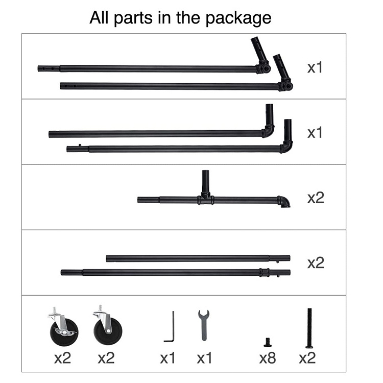 JH-Mech Custom Versatile Design Easy to Assemble Z Base Heavy Duty Sturdy Metal Industrial Pipe Clothing Rack