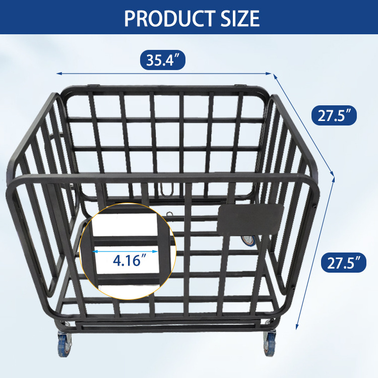 JH-Mech Basketball Storage Rack Foldable With Lockable Lid For Gym School Metal Ball Carrier Cart