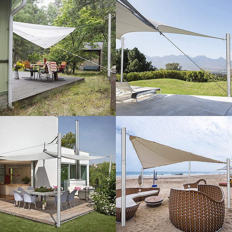 JH-Mech Shade Sail Canopy Pole Custom Heavy Duty Poles coated Stainless Steel Shade Sail Pole with Two Types of Hooks