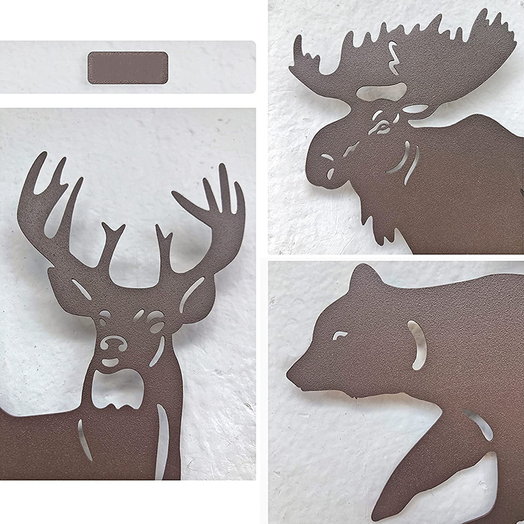 JH-Mech 9.3 Inch Brown Deer Bear Moose in the Forest Pine Tree Laser Cut Metal Wall Art Decor for Living Room Bedroom