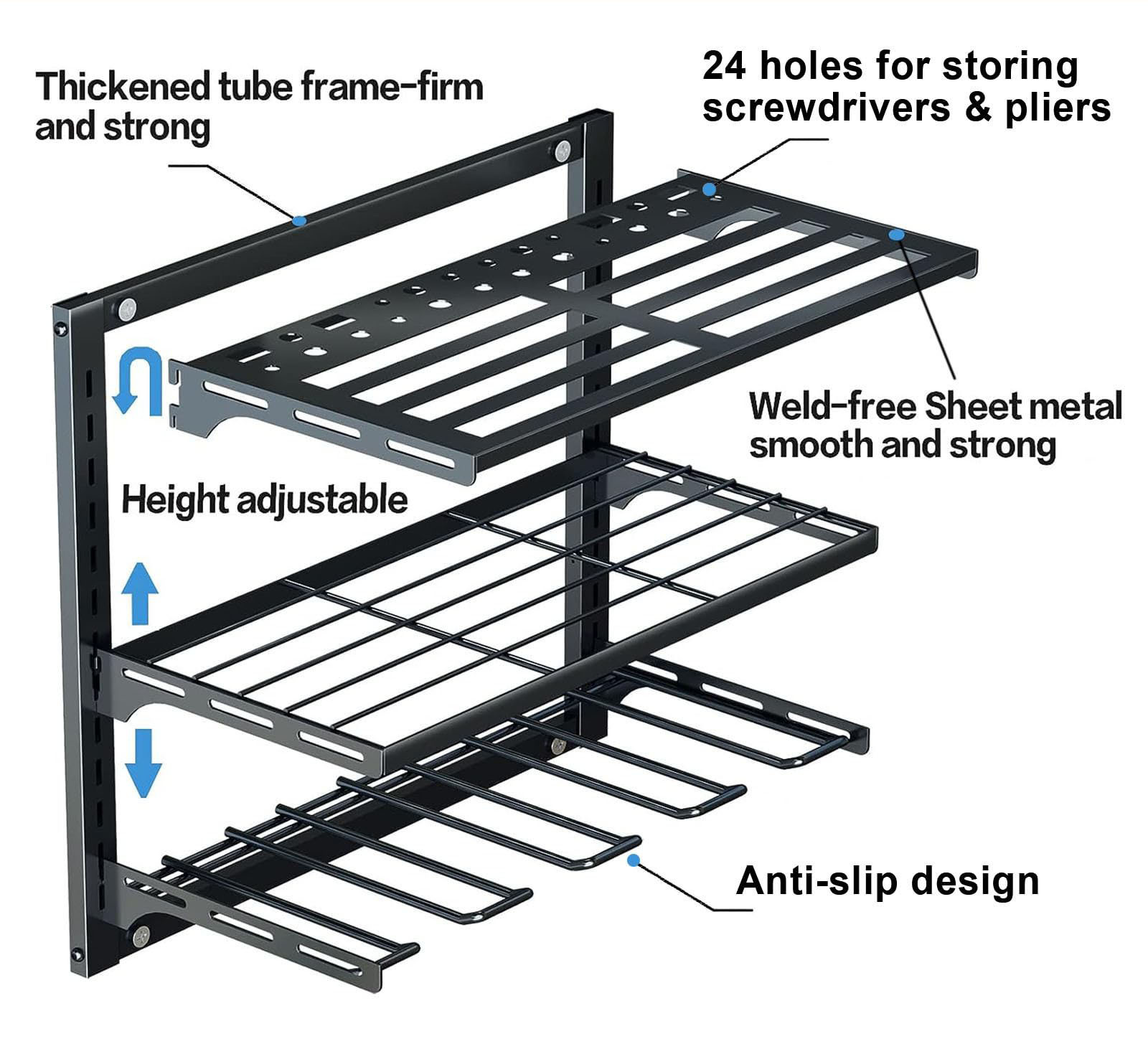 JH-Mech Battery Charging Organizer Floating Tool Shelf Adjustable and Detachable Design Power Tool Organizer Wall Mount