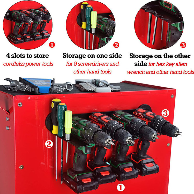 JH-Mech Magnetic Drill Organizer Utility Removable Storage Rack Shelf with Screwdriver Holder Power Tool Organizer Heavy Duty