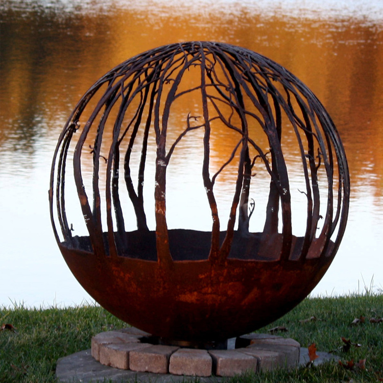 JH-Mech OEM Modern Outdoor Landscape Fire Sphere Patio Bonfire Steel Sphere Fire Pit