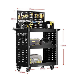 JH-Mech Warehouse or Workshop Easy to Move with Side Pegboard Kit 3 Tier 300lbs Load Capacity Alloy Steel Detailing Cart