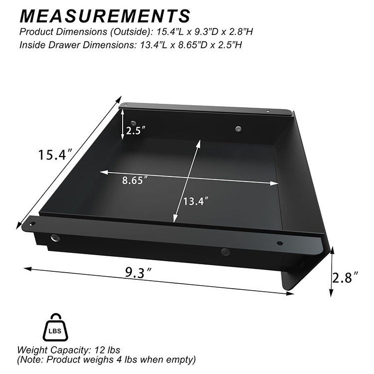 JH-Mech Under Desk Mounted Sliding Drawer 60 Degree Tilt Panel to Pull Out Large Storage Organizer Steel Under Desk Drawer