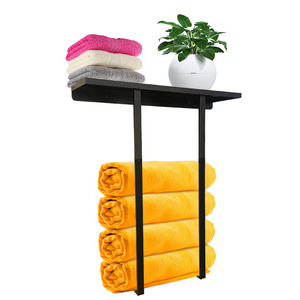 JH-Mech Towel Storage with Metal Shelf Black Coated Steel Wall Mounted Towel Racks for Bathroom