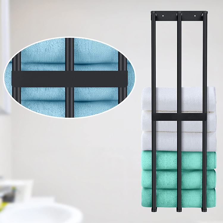 JH-Mech Bath Towel Holder Stand for Blanket Rack Big Capacity Metal Black Coating Wall Towel Rack