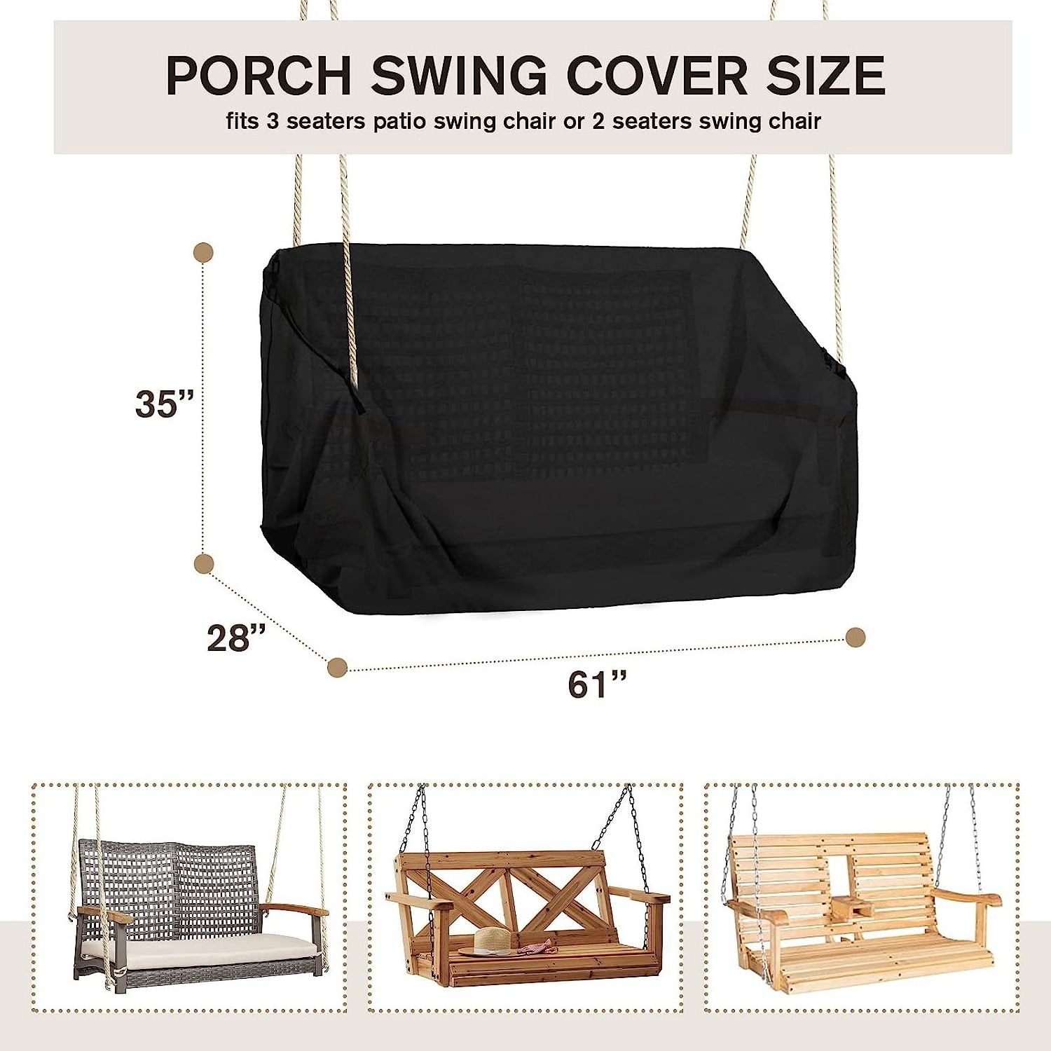 Hanging Porch Swing Cover Waterproof Outdoor Hanging Swing Cover Protected Swing Covers for Outdoor Furniture