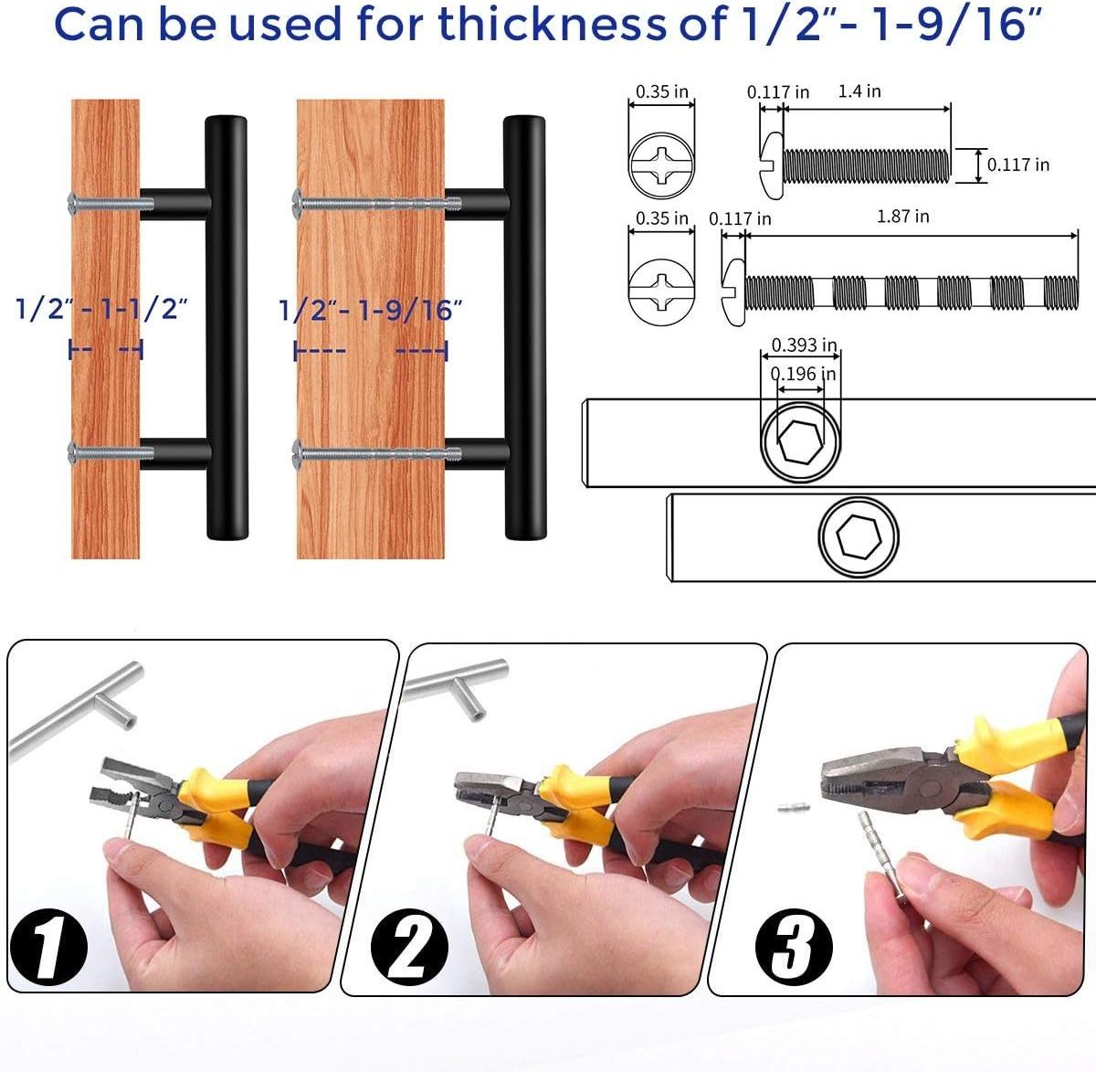 Furniture Handles Black 3/5 Inch Stainless Steel Cabinet Door Drawer Handles Furniture Handle