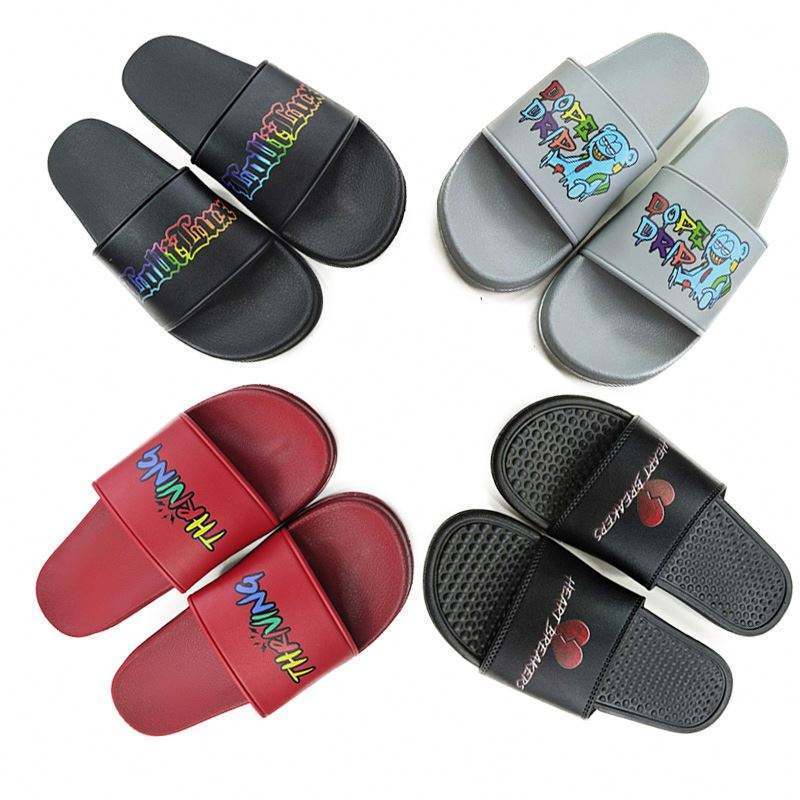 Chinelo 2020 Designs Slides Supplier Designer 3D Men'S Pantoffel Custom Logo Slides Flat Slide Rubber Sandals Spa Slippers